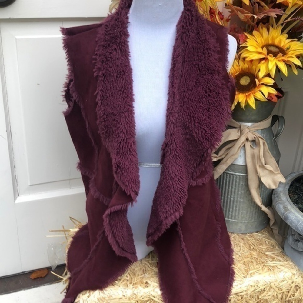 Women's Burgundy Shearling Vest